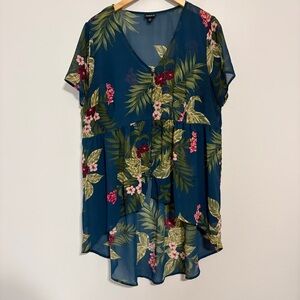 Torrid Teal Floral V-Neck Blouse